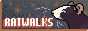 Button. "ratwalks". Pixelart of a rat in front of a patterned background